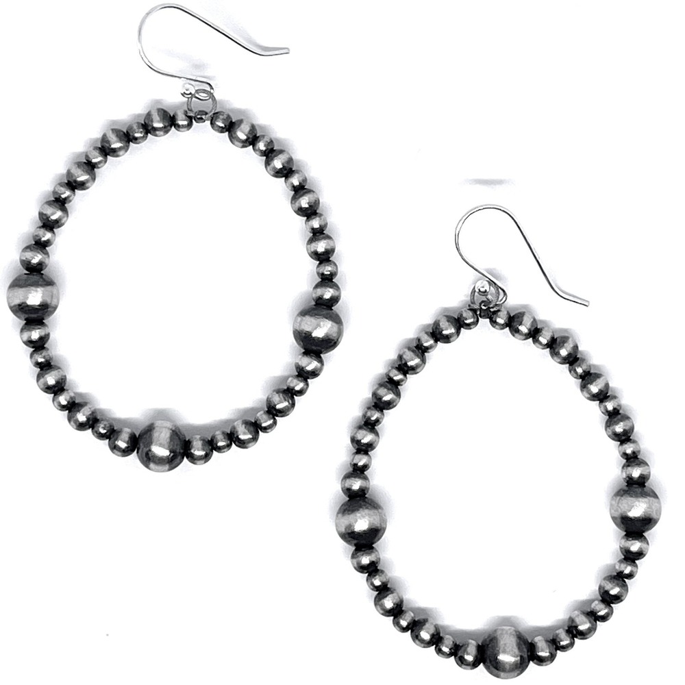 Navajo Pearl Earrings Oval Hoop 2.5in Hook Sterling Big Dangle Satin Matte USA - Picture 5 of 7